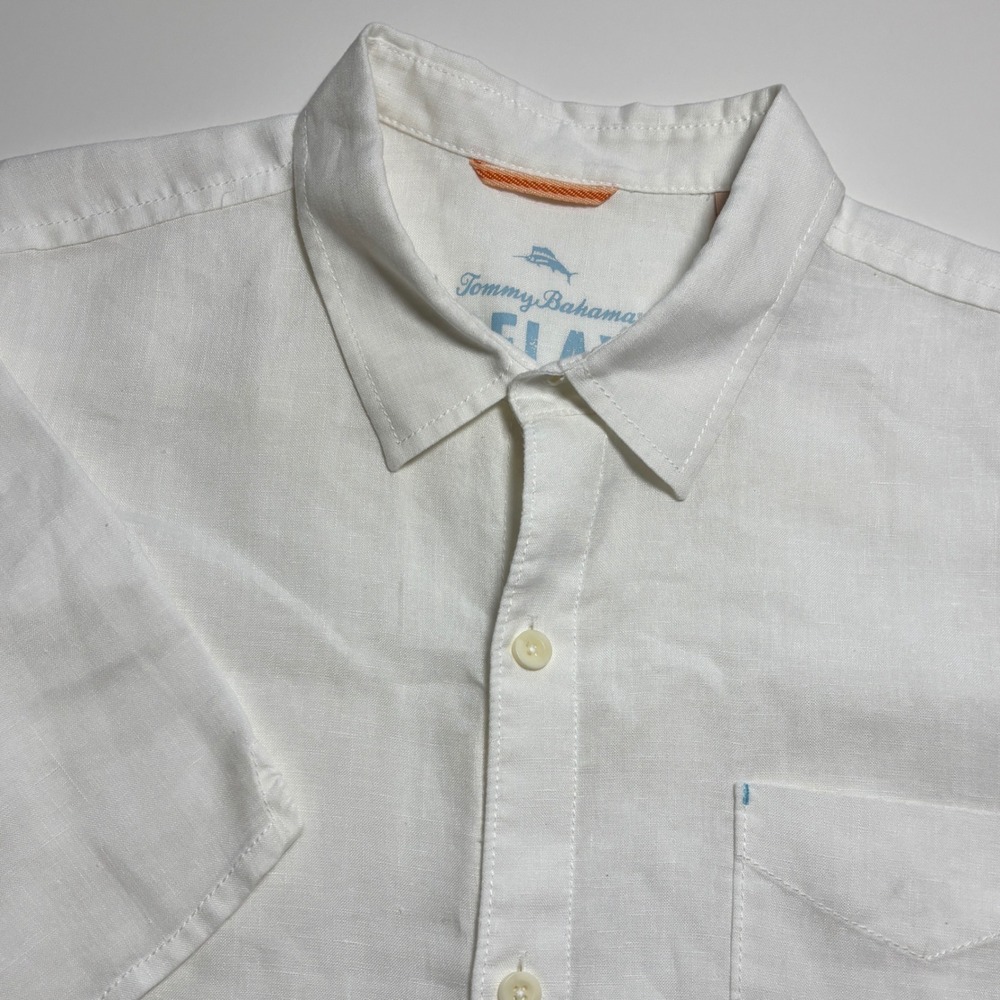 Tommy Bahama Relax 100% White Linen Shirt Mens XL Short Sleeve Button Down Beach